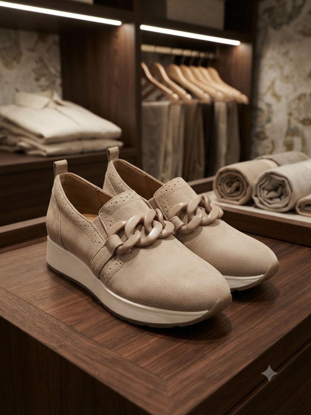 Mad Love Beige Chain-Trim Slip-On Platform Sneakers